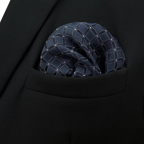 S&W SHLAX&WING Geometric Navy Handkerchief Pocket Squares for Men XL...