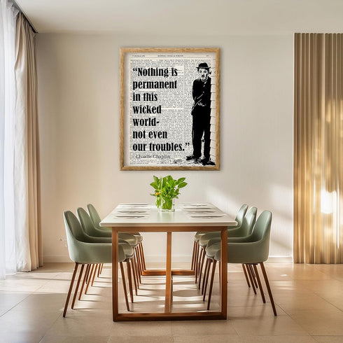 Posterizer 1 pcs-Nothing is Permanent-Charlie Chaplin-Famous Figures Art Collection-Motivational & Inspirational Art-Gift for movie lovers- UNFRAM...