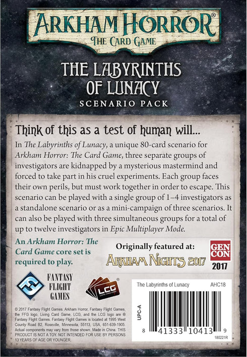 Arkham Horror The Card Game The Labyrinths of Lunacy SCENARIO PACK - Escape the Madhouse! Cooperative Living Card Game, Ages 14+, 1-4 Players, 1-2...