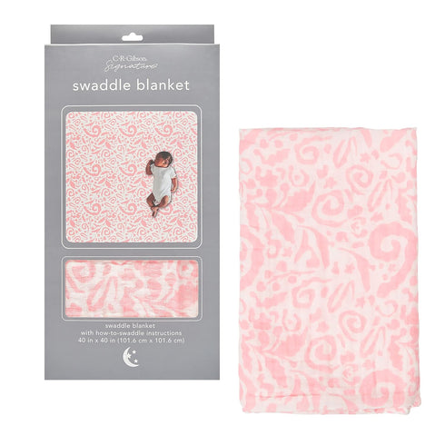 C.R. Gibson BLAN-24244 Pink Paisley 100% Cotton Muslin Swaddle Blanket for Newborns, 40" W x 40" L, Pink...