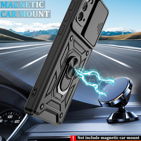 for Samsung Galaxy Note20 Case with Slide Camera Cover, Military-Grade Protection, 360 Rotating Kickstand, Includes 1 Pack HD Screen Protectors?Bl...