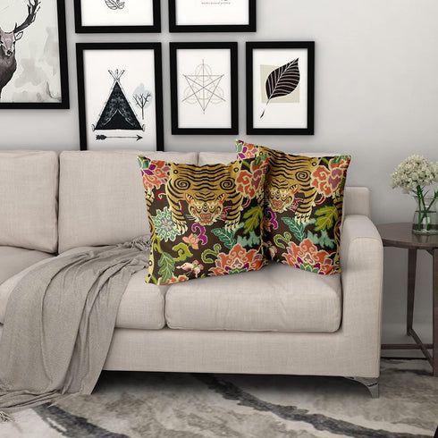 aportt Tiger Pillow Cover Set of 2 Chinoiserie Animal Print Tiger Stripe Cotton Decorative Throw Pillow Case Cushion Cover for Bedroom Sofa Living...