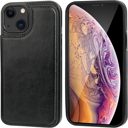 Compatible with iPhone 13 Wallet Case with Card Holder, PU Leather Kickstand Card Slots Case, Double Magnetic Clasp Durable Shockproof Cover 6.1 I...