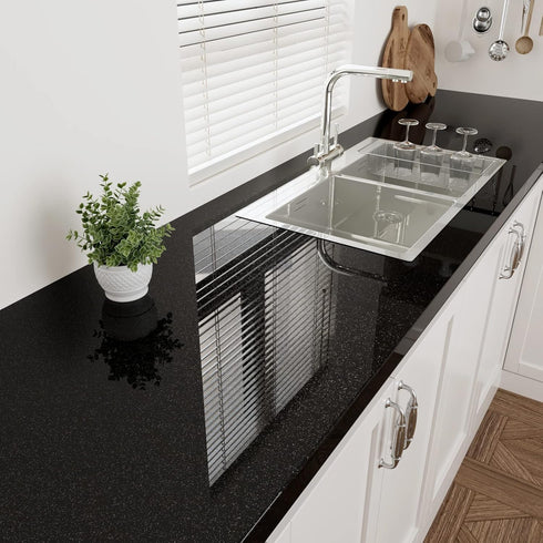 Glossy Black Contact Paper Peel and Stick Shiny Glitters Countertop Contact Paper Self Adhesive Removable Wallpaper for Cabinets 15.75" x 118" Wat...