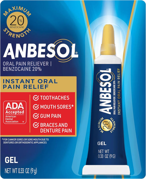 Anbesol Maximum Strength Oral Pain Relief Gel, Instant Pain Relief For Toothache Pain, Canker Sores, Sore Gums, Mouth Sores, Denture Pain, and Ali...