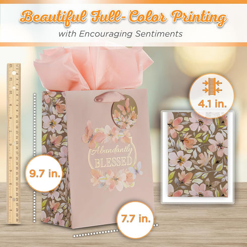 Christian Art Gifts Gift Bag/Tissue Paper Set Abundantly Blessed Deuteronomy 7:13 Bible Verse, Pink Butterfly, Medium...