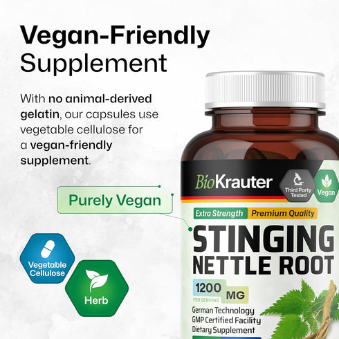 BIO KRAUTER Stinging Nettle Capsules 1200 mg - 100 Natural Urinary Tract & Overall Support Caps - Nettle Root Powder (Urtica Dioica) - Non GMO...
