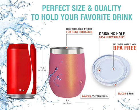 CHILLOUT LIFE 12 oz Stainless Steel Tumbler with Lid & Gift Box - Wine Tumbler Double Wall Vacuum Insulated Travel Tumbler Cup for Coffee, Wine, C...