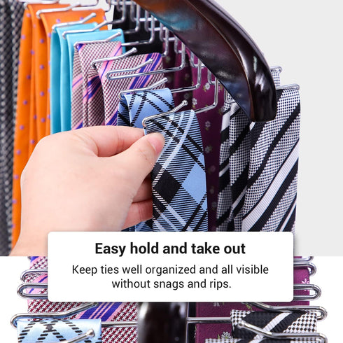 Tie Rack Hanger for Closet: Ohuhu 2 Packs 24 Folding Hooks Tie Hangers for Men Wooden Tie Holder Organizer Space Saving Necktie Storage 360 Degree...