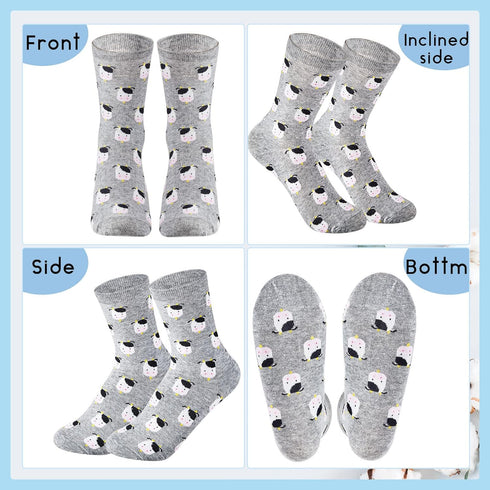 Geyoga 6 Pairs Cow Socks stuff Women's Novelty Girls Funny Animal Cute Cotton Crew Socks Cow Print Cartoon Casual Socks (Adorable Style)...