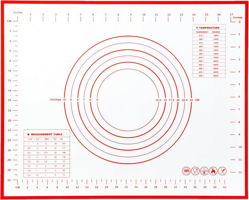 Non Slip Silicone Pastry Mat with Measurements Nonstick, 16 x 20 Inch Thick Baking Mat for Rolling out Dough Red Food Grade Silicone Baking Mats f...