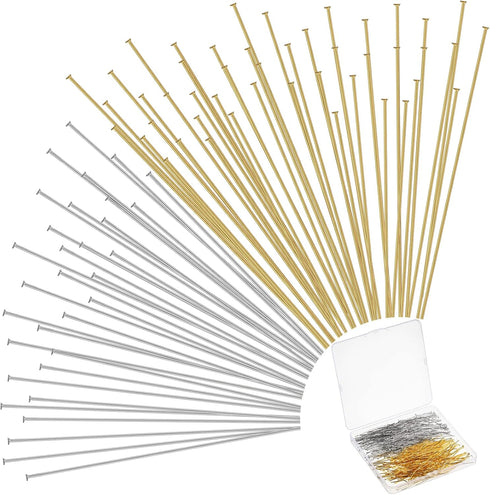 Sureio 500 Pieces Flat Head Pins for Jewelry Making 2 Inch Straight Metal End Headpins DIY Findings with Plastic Box for Craft Earring Bracelet Ne...