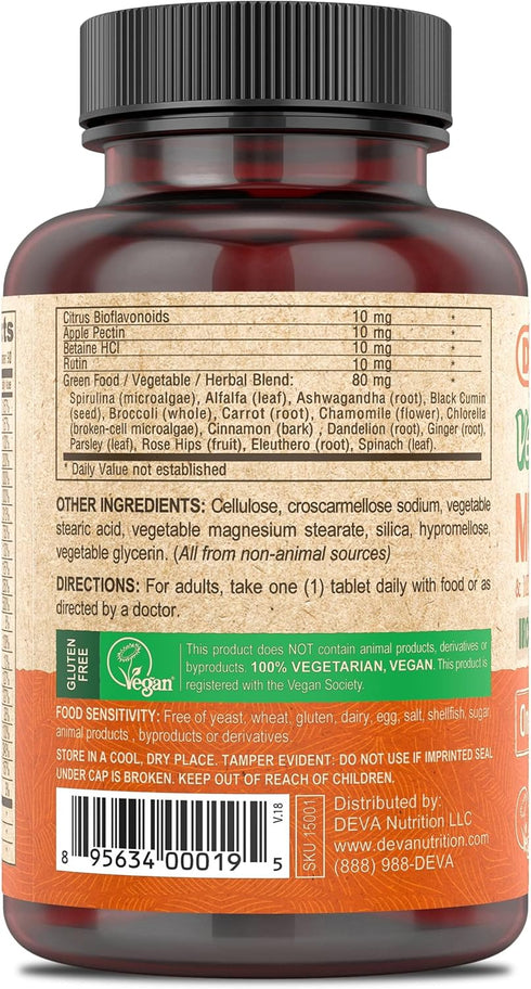 DEVA Vegan Multivitamin and Mineral Supplement - One Daily Vitamin Formula with Greens - Iron Free - 90 Coated Tablets (Pack of 2)...