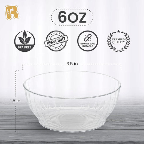 R-kay 6 Oz Clear Plastic Bowls - 50 Pack disposable bowls - Premium Hard Small Plastic Bowls - Heavy Duty Ice Cream Bowls Disposable Dessert Bowls...
