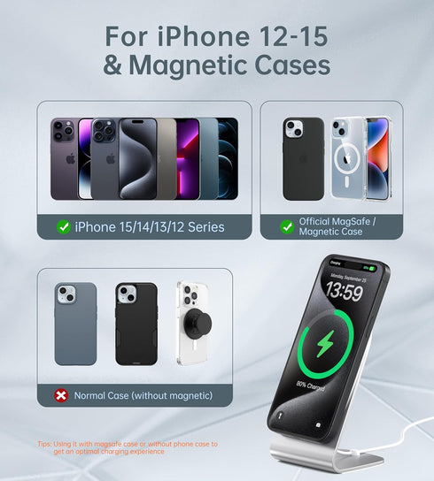 Magnetic Wireless Charger for iPhone 15/14/13/12 - Mag Charger+20W USB C Adapter, Fast Wireless Charging Stand/Pad with 5ft USB-C Cable for iPhone...