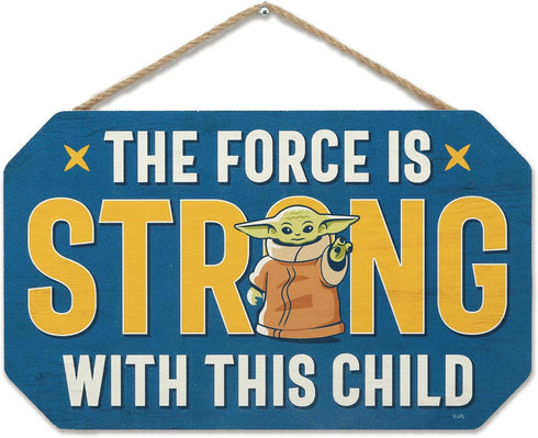 Disney Star Wars The Mandalorian Baby Yoda Hanging Wood Sign - The Force is Strong With This Child...