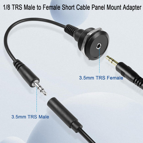 QIANRENON TRS 3.5mm Stereo Threaded Fixing Round Connector 1/8 TRS Male to Female Short Cable Panel Mount Headphone Adapter for Microphones Headph...
