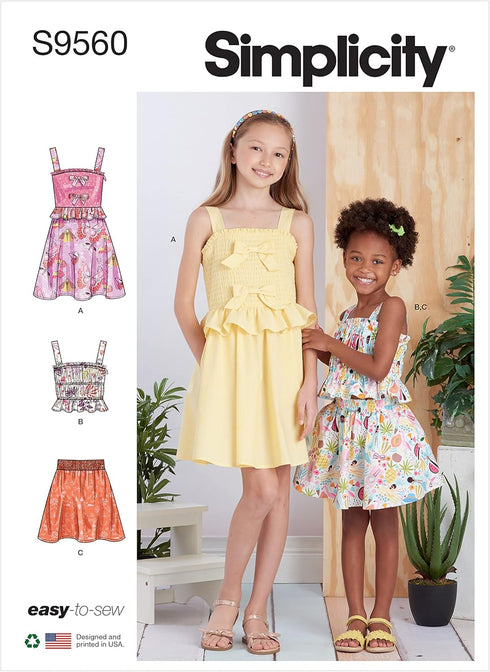 Simplicity Children's Dress, Top and Skirt Sewing Pattern Kit, Code S9560, Sizes 7-8-10-12-14, Multicolor...