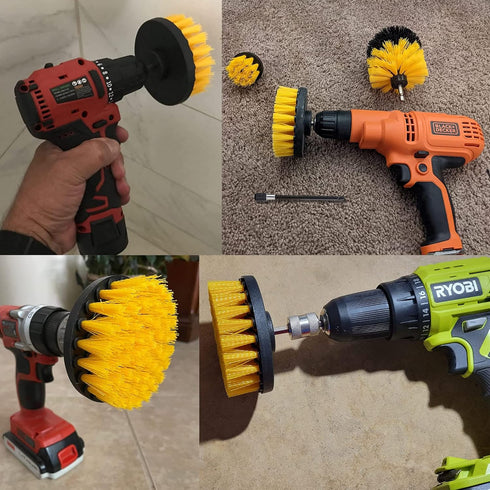 Drill Brush Attachment Set, 4pcs Nylon Bristle Power Scrubber for Cleaning Showers, Bathroom, Tile, Grout, Carpet with Plastic Handle & Extension ...
