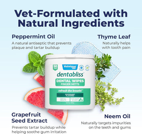 Vetnique Dentabliss - Dog Teeth Cleaning Finger Mitt Dental Wipe - Dog Plaque and Tartar Prevention with Brushing Beads - Convenient Dog Teeth Wip...