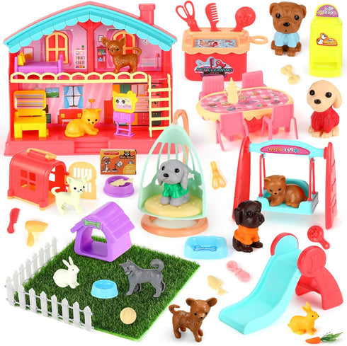 Pet Pretend Play Toys Set Realistic Pet Figures Playset Cat and Dog Care Role Play Educational Figures Toys Pet Dollhouse Toy Set for Boys Girls B...