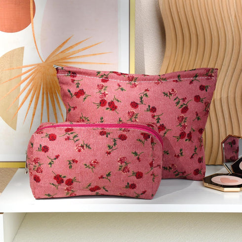 2 Pieces Red Rose Makeup Bag Large Cosmetic Bag Capacity Canvas Travel Toiletry Bag Organizer Cute Makeup Brushes Aesthetic Accessories Storage Ba...