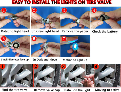 4 Pack LED Valve Stem Caps Lights for Car Tires Wheel Assemblies Light up Air Neon Bicycle Motorcycle Tyre Valve Lights Bike Truck Golf Cart for K...