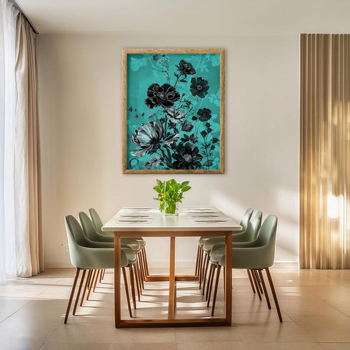 Posterizer 1 pcs-painted bouquet of flowers with blue background-Floral & Botanical Art-Abstract & Modern Art-Decor for Home & Office- UNFRAMED Wa...