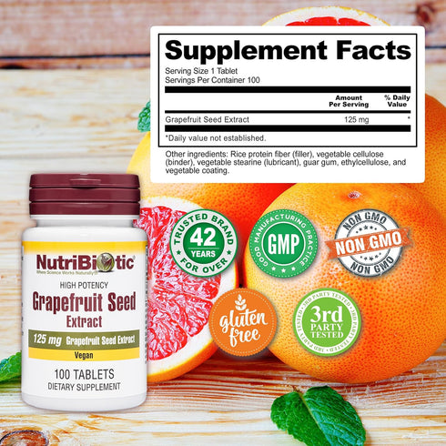 NutriBiotic – Grapefruit Seed Extract Tablets 125mg, 100 Count | Premium Grade GSE with Bioflavonoids | Potent Immune & Overall Health Support | E...