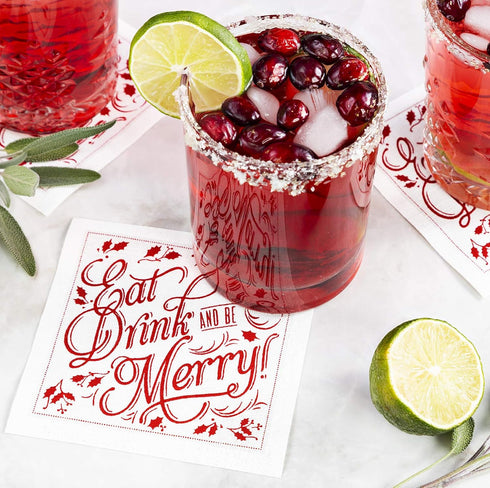 Five Star Napkins Eat Drink & Be Merry Christmas Cocktail Napkins - White Linen - 4.5" x 4.5" - Single Use - Party, Events, Holiday (50 x)...