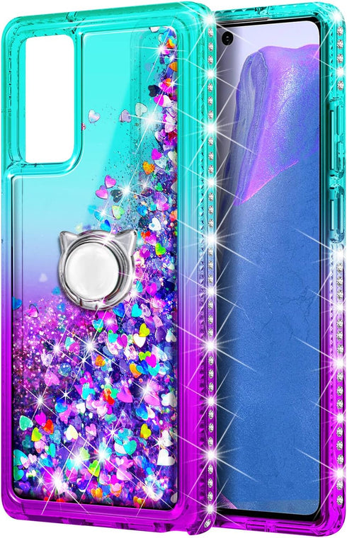 NZND Designed for Samsung Galaxy A03S Case, AO3S Phone Case, Glitter Liquid Floating Waterfall Girls Women Kids Cute Case with Tempered Glass Scre...
