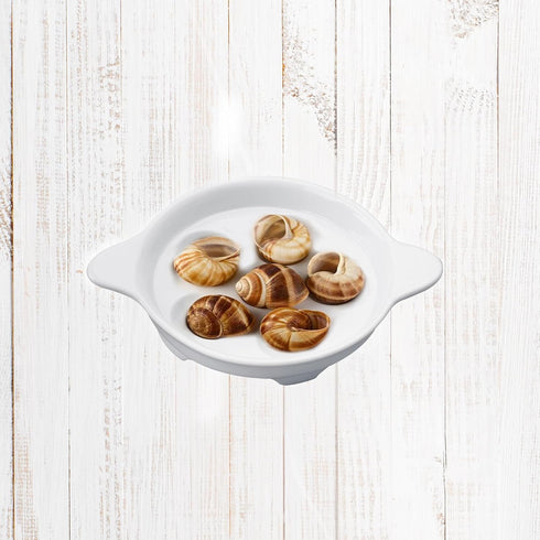Maine Man Footed Escargot Plate with Handles, Fine White Porcelain, 6.5-Inch...