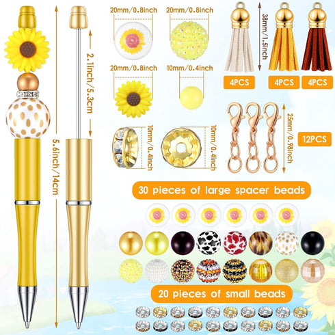Teling 12 Pcs Beadable Pens Plastic Black Ink Ballpoint Pen with Assorted Spacer Beads Silicone Beads and Tassels and 12 Pcs Lobster Clasps for Of...