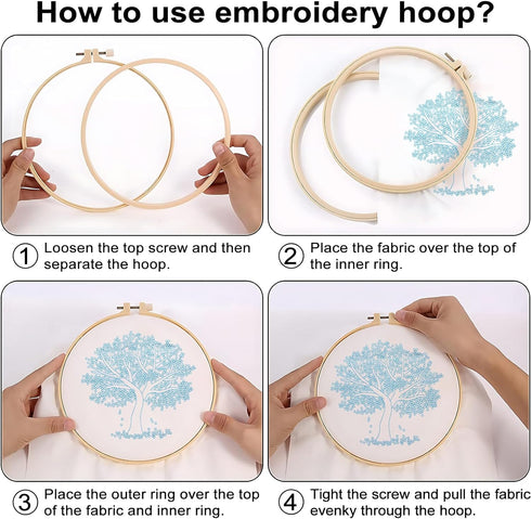 Sivilife Embroidery Starter Kit for Beginners, 4 Sets Stamped Cross Stitch Kits for Adult, Seasonal Tree Pattern Hand DIY Kits with 2 Embroidery H...