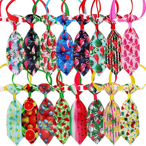 32pcs Summer Dog Collar Bow Ties, Bulk Adjustable 16pcs Small Dog Bow Ties and 16pcs Dog Neck Ties, Hawaii Fruit Dog Collar Bowties for Small Medi...