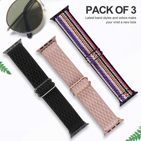Swhatty Stretchy Nylon Solo Loop Bands Compatible with Apple Watch 38mm/40mm/41mm/42mm for Series 10, Adjustable Braided Sport Elastics Women Men ...