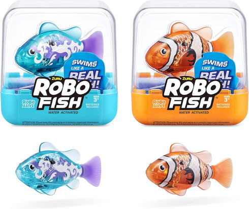 Robo Alive Robo Fish Robotic Swimming Fish (Teal + Orange) by ZURU Water Activated, Changes Color, Comes with Batteries, Amazon Exclusive (2 Pack)...