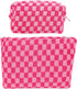 Large Capacity Makeup Bag Set Pink Checkered Makeup Bags 2 Pieces Canvas Travel Makeup Bag Organizer Travel Toiletry Bag Storage Bag for Women...