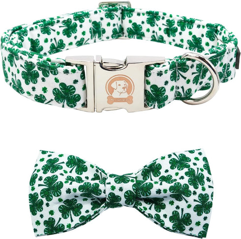 MR. CHUBBYFACE St.Patrick's Day Dog Collar Green Clovers Adjustable Dog Collar Bow Tie for Small Medium Large Dogs...
