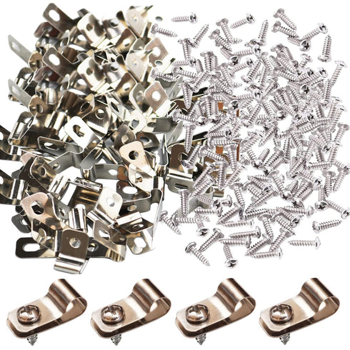 100 Pcs Fence Wire Clamps with 100 Pcs Screws for 2-6 Gauge Wire Fencing, Stainless Steel Wire Clips Mount Welded Wire to Vinyl, Wood or Metal Fen...
