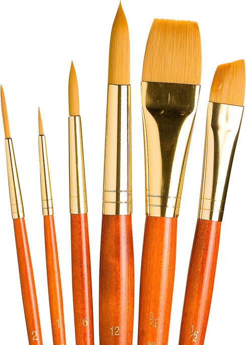 Princeton Real Value, Series 9100, Paint Brush Sets for Acrylic, Oil & Watercolor Painting, Syn-Gold Taklon (Rnd 1, 6, 12 Liner 2, ANG Shader 1/2,...