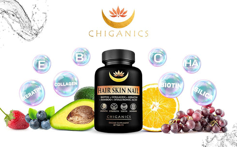 10X Potent Hair Skin and Nail Growth Vitamins Infused with Keratin + Collagen + Silica for Vibrant Hair- Extra Strength Biotin 5000mcg...