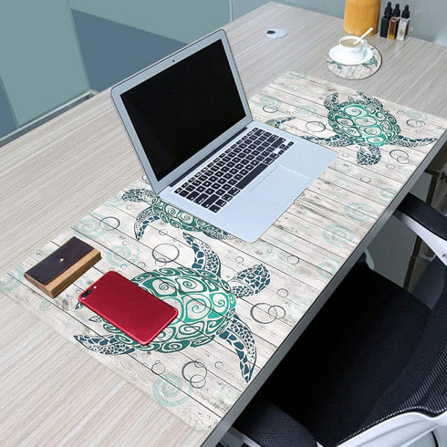 Large Gaming Mouse Pad, Long Extended XL Ergonomic Mousepad Desk Pad, Large Rubber Mice Pads Stitched Edges, 31.5'' X 11.8'+ Cup Coaster, Sea Turt...