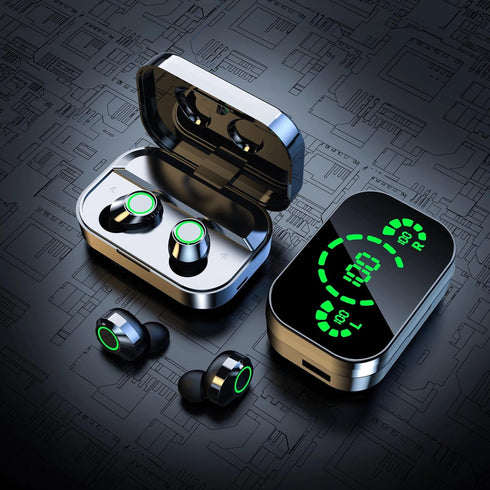 Bluetooth 5.3 Portable True Wireless Earbuds Headphones Smart Touch Control with Fast Charging Case Green LED Mirrored Screen Technology Earbuds (...