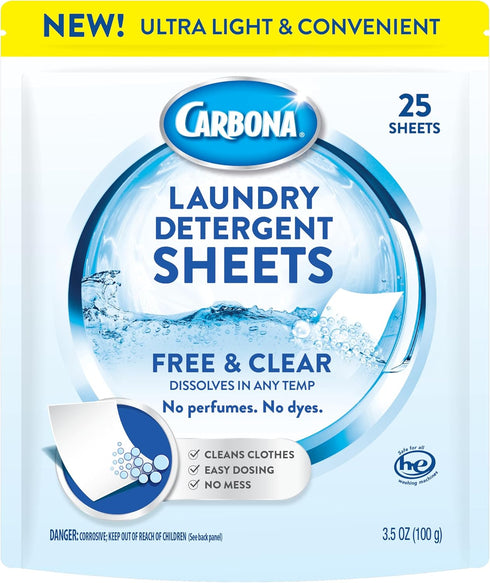 Carbona Laundry Detergent Sheets - Free & Clear (1 Pack - 25 Sheets)...