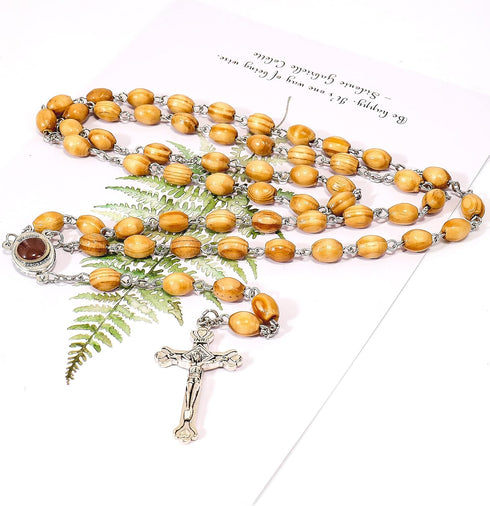 Nazareth Store Catholic Prayer Rosary Olive Wood Beads Necklace Holy Soil Medal & Metal Cross Velvet Gift Bag...