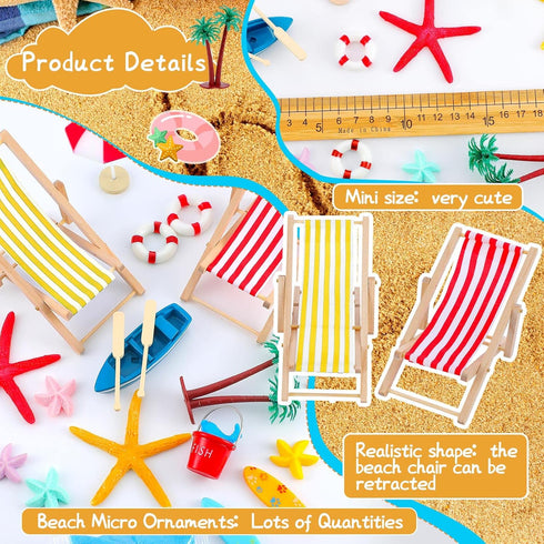 25 Pcs Beach Miniature Dollhouse Decoration, Umbrella Palm Chair Miniature Toys Garden Decorations Dollhouse Outdoor Accessories Beach Decorations...