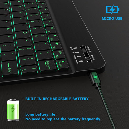 Backlit Bluetooth Keyboard Small Portable External Wireless Keyboard Cordless Rechargeable Illuminated for Android Tablet Cell Phone Smartphone iP...