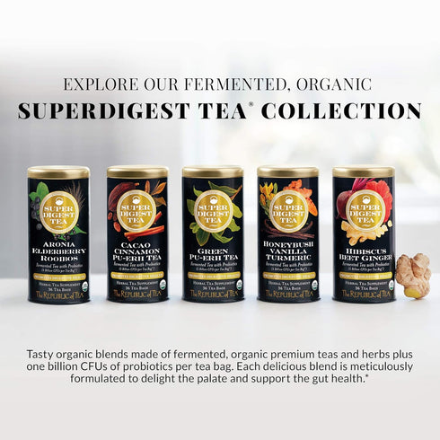 The Republic of Tea Organic Hibiscus Beet Ginger SuperDigest Tea® Herbal | Probiotic Tea Bag (36 count)...