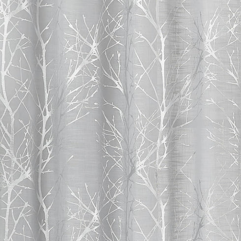 FMFUNCTEX Linen Semi Sheer Curtains for Bedroom and Living Room - Silver Foil 63 Inches Long, Metallic Print Grey Tree Panel for Windows, Light Fi...